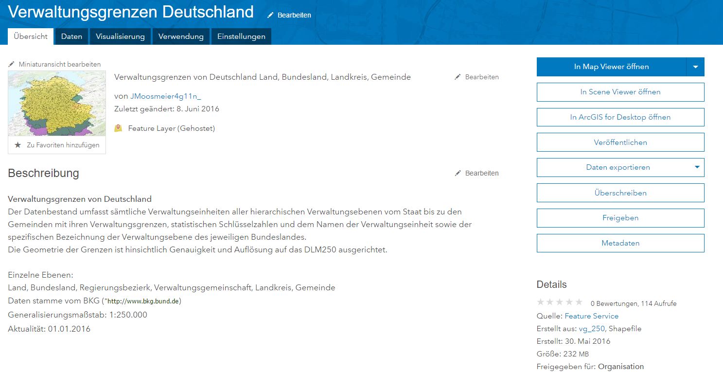 ArcGIS Online Elementdetails