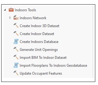 Screenshot der Werkzeuge in der ArcGIS Indoors Toolbox