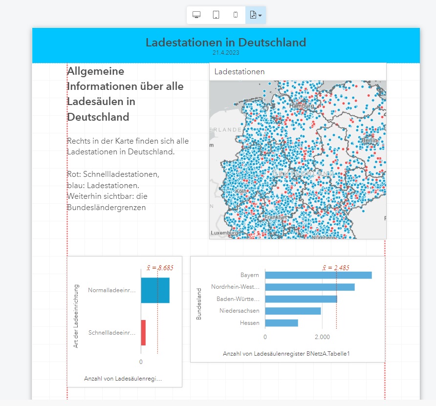 Ausschnit aus dem Report Designer von ArcGIS Insights