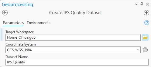 Eingabemaske des "Create IPS Quality Dataset"-Tools