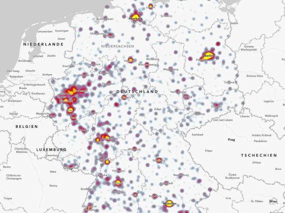 Layer der Krankenhäuser in Deutschland auf einer Heat Map