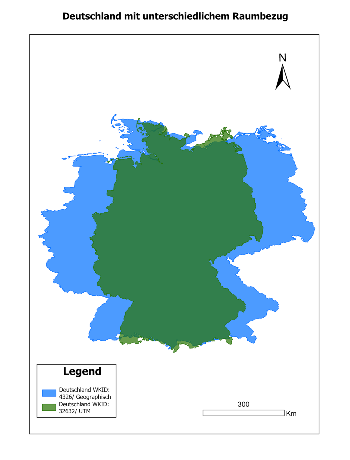 Abbildung 4 Die blauen Umrisse von Deutschland werden meist bei einer globalen, wohin gegen die grünen Umrisse bei einer lokalen Darstellung genutzt werden. 