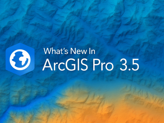 Imagery einer Gebirgskette mit dem Schriftzug "What's New In ArcGIS Pro 3.5"