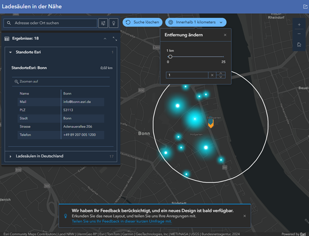 Neues Design in der Vorlage "In der Nähe" für ArcGIS Online