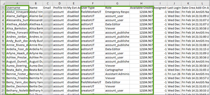 Screenshot von einem Bericht mit Nutzern in ArcGIS.