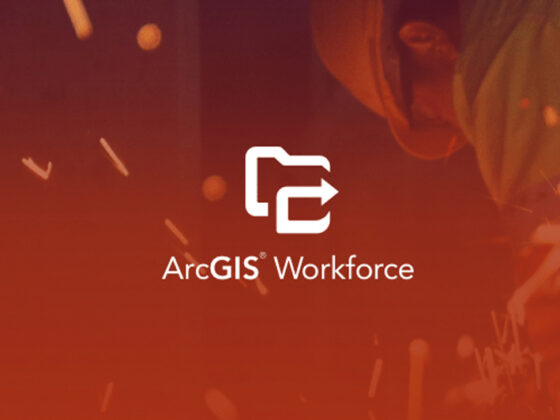 ArcGIS Workforce Logo auf orangefarbenem Hintergrund mit abstrakten Funken
